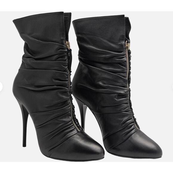 Giuseppe Zanotti Shoes - GUISEPPE ZANOTTI Zip Up Stiletto Ankle Boots Slouchy Ruched Leather 37.5 (6.5-7)